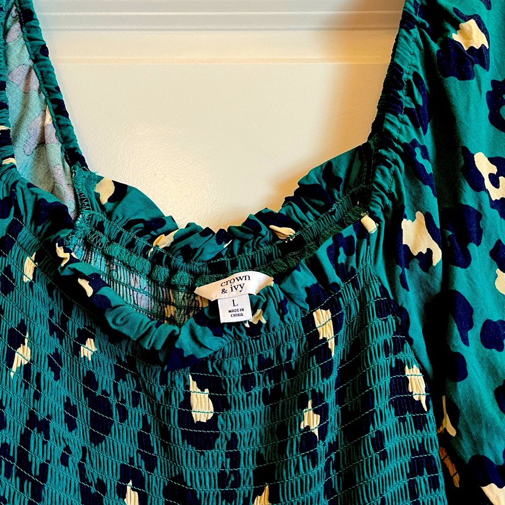 Crown and Ivy Green and Black , Leopard Print Dress